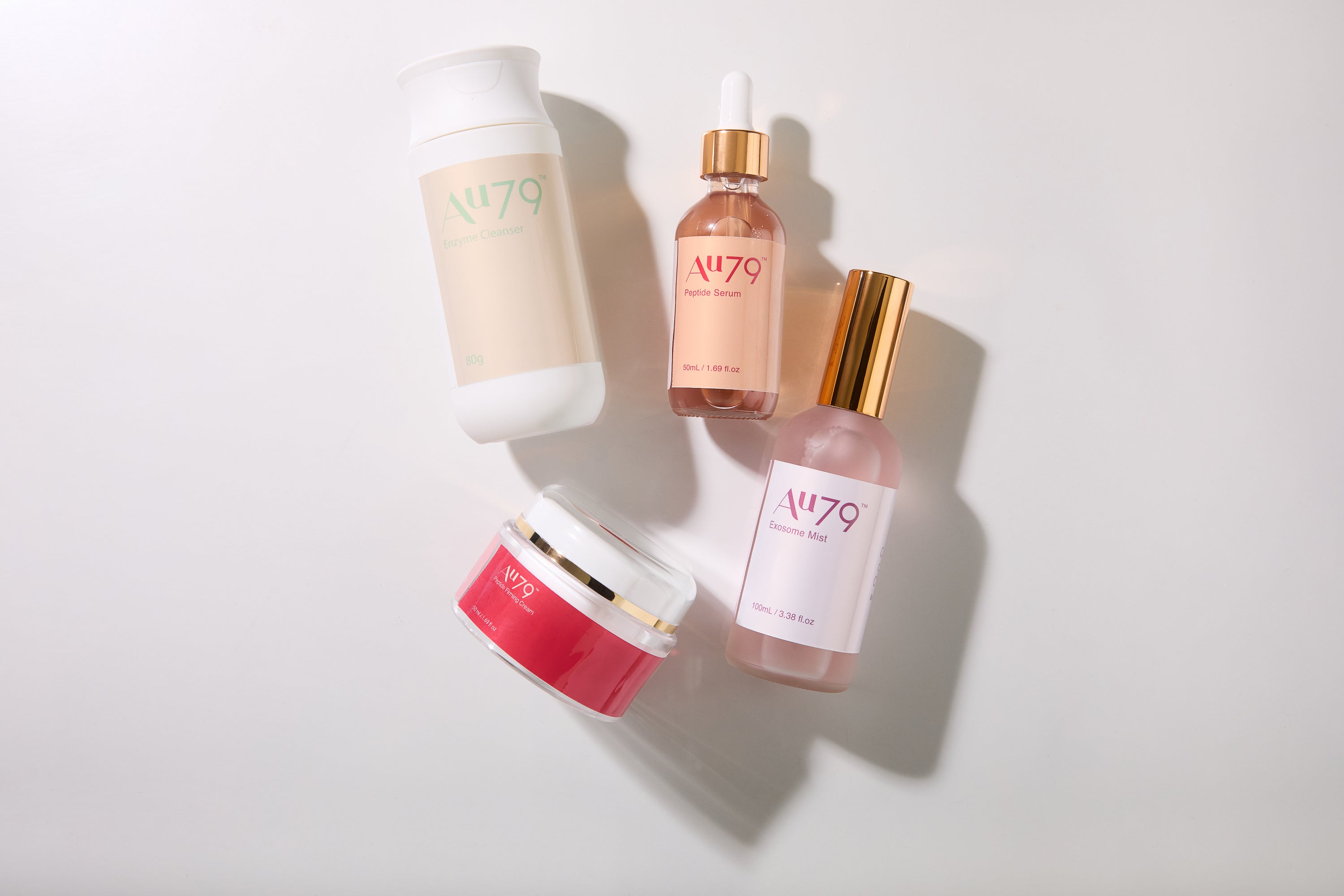 facial mist, peptide serum, peptide firming cream, and enzyme cleanser